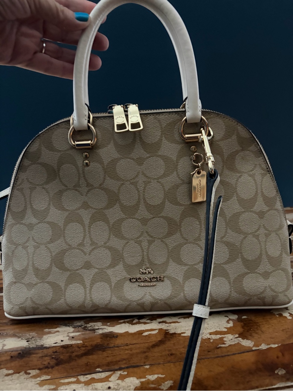 Coach Khaki and Chalk Dome Satchel with Gold Hardware